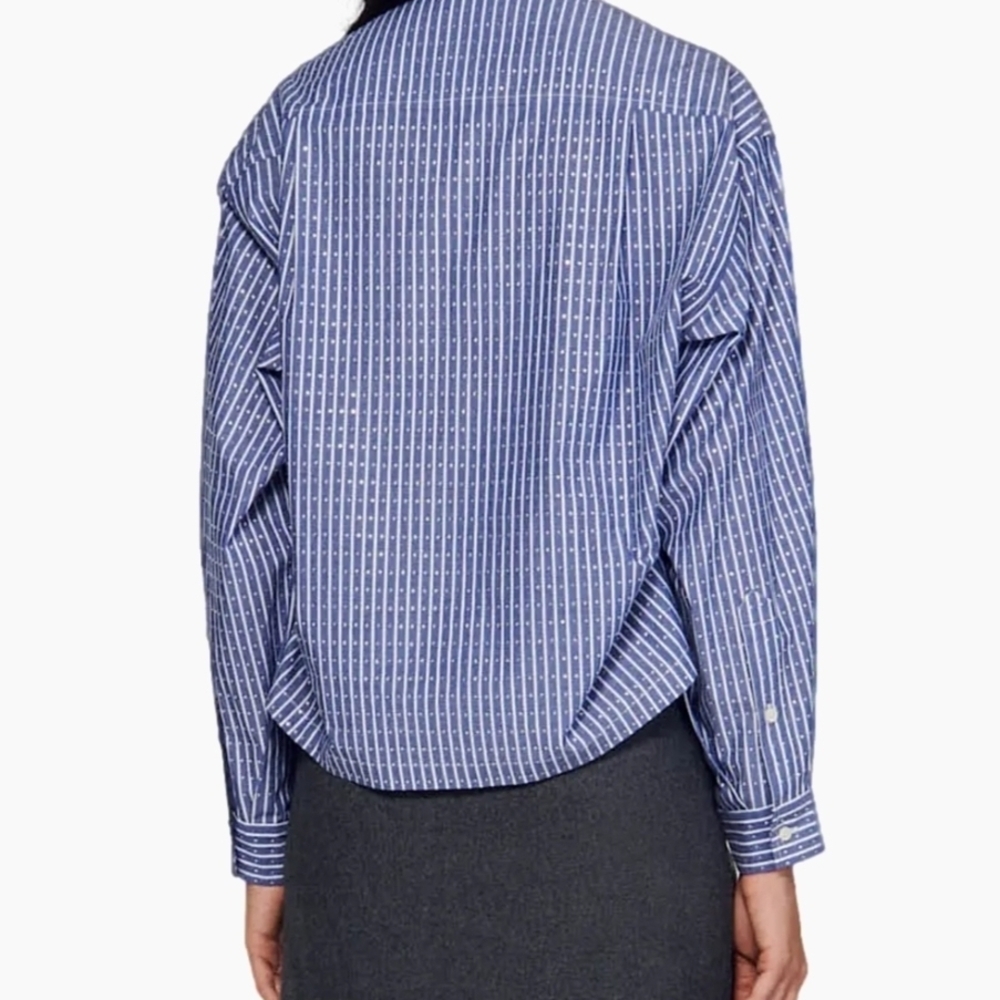Sandro Blue Striped Button-Front Shirt with White Collar - Picture 4 of 10